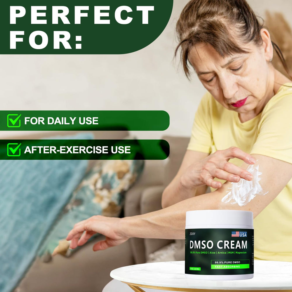 ZOXY DMSO Cream applied to skin on legs after exercise