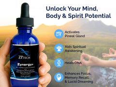 Close look at Zynergy Plus label emphasizing purity and minerals