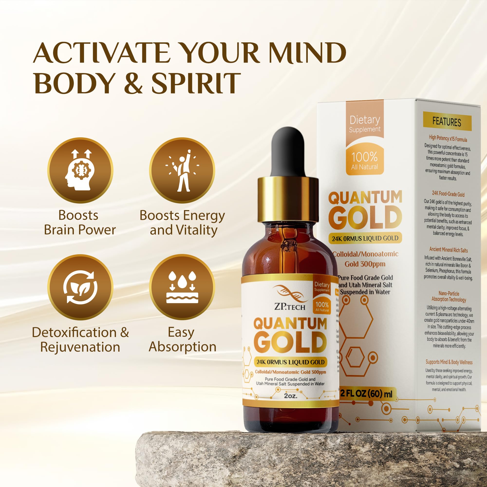 ZP.TECH Quantum Gold Ormus drops ideal for daily ritual use and focus