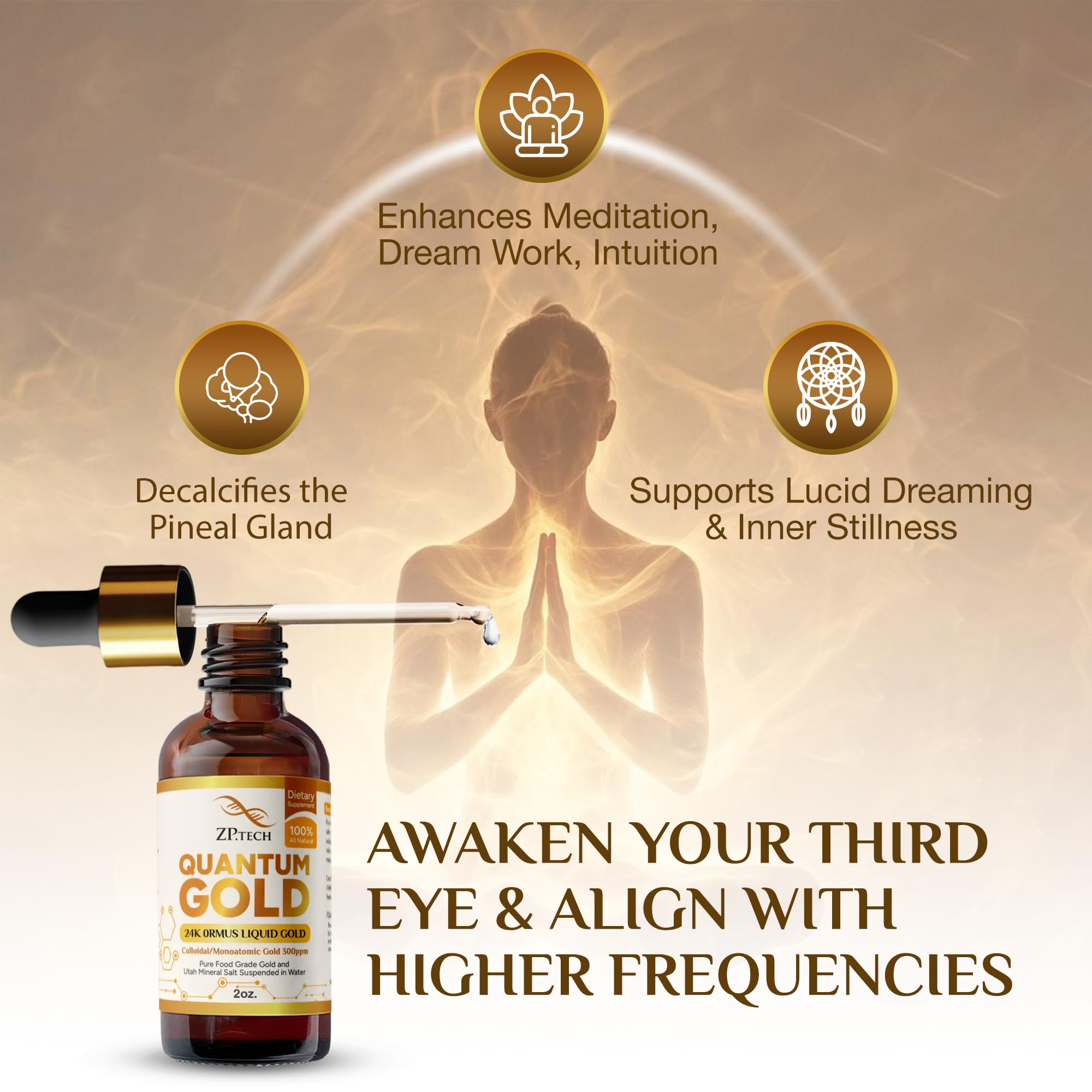 ZP.TECH Quantum Gold Ormus label emphasizes purity and quality for mindful practices