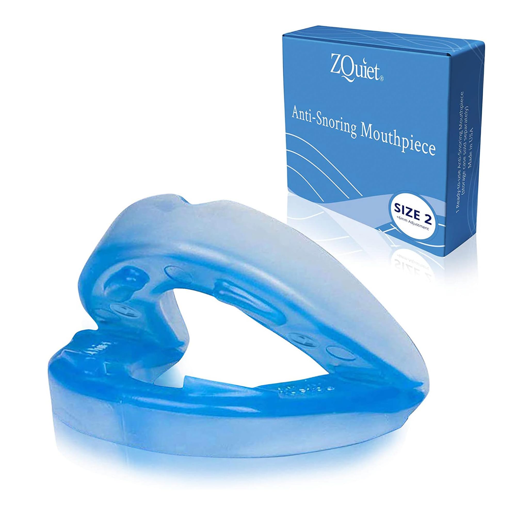 ZQuiet size 2 front view mouthpiece improves airway during sleep