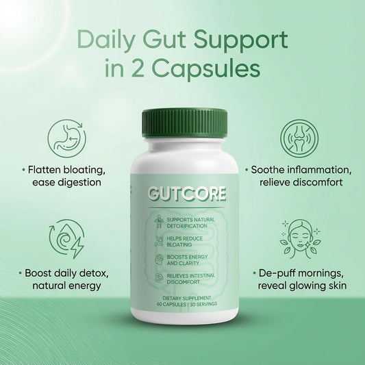 ZRRTXV GutCore capsules closeup highlighting plant-based probiotic formula
