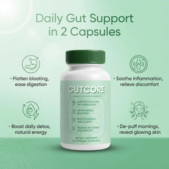 ZRRTXV GutCore capsules closeup highlighting plant-based probiotic formula
