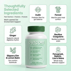 ZRRTXV GutCore label ingredients emphasize inulin, fennel, ginger in formula