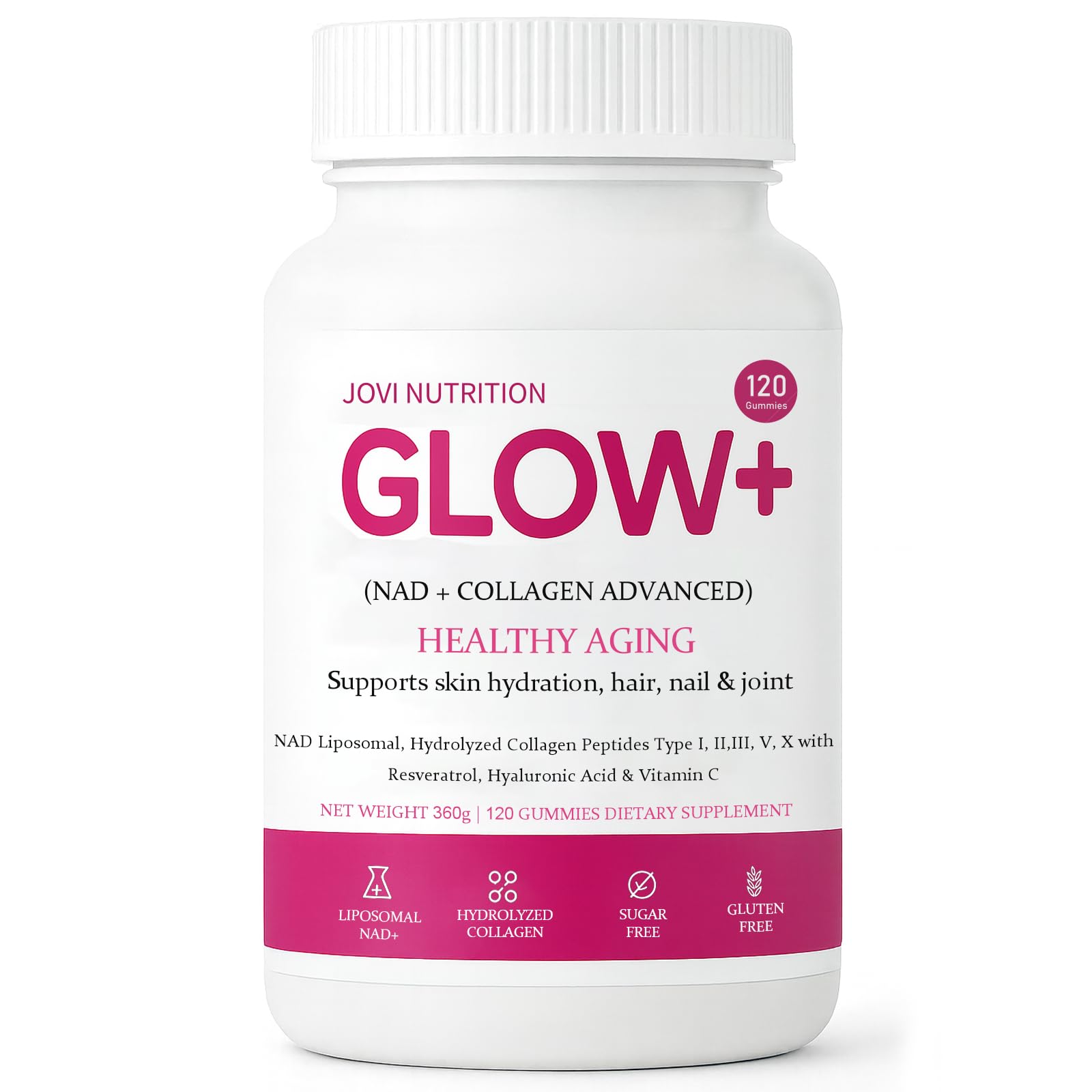 ZRRTXV JoviGLOW+ bottle with soft gummies for a convenient daily routine.