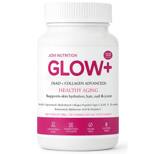 ZRRTXV JoviGLOW+ bottle with soft gummies for a convenient daily routine.