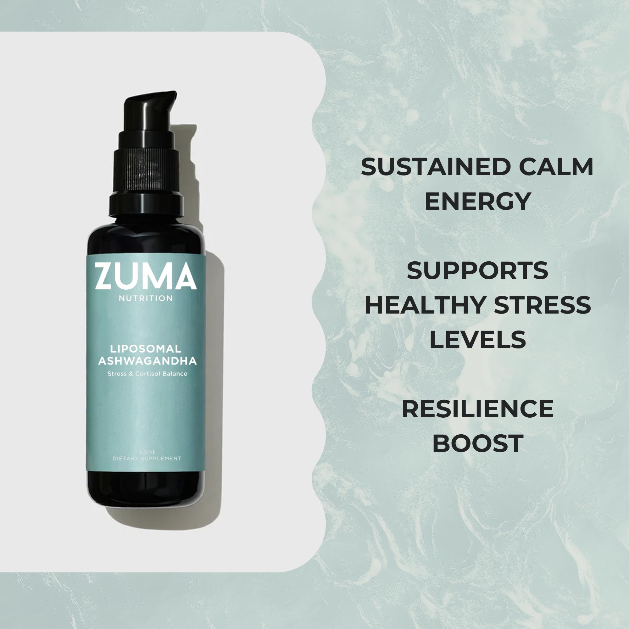 Zuma Nutrition 60ml bottle close-up showcases compact, travel-friendly packaging