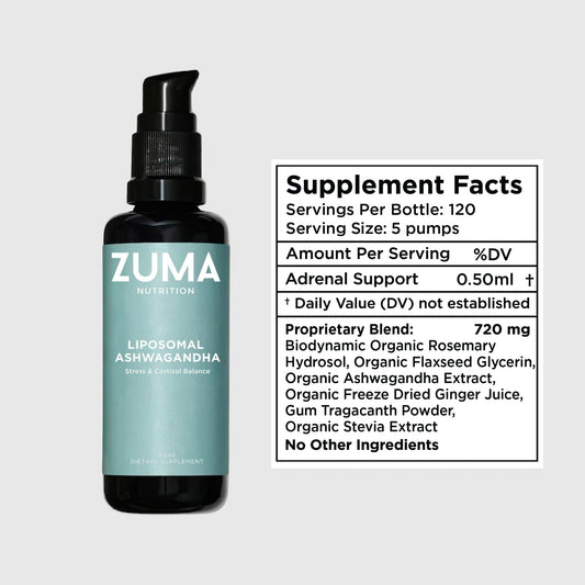 Zuma Nutrition liposomal ashwagandha tonic pump-dispensing enables easy, mess-free dosing