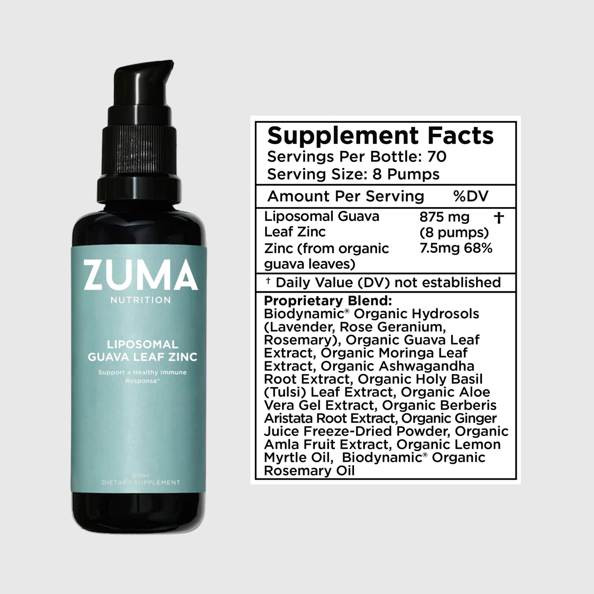 Zuma Nutrition Guava Leaf Zinc flavor shot with lemon and ginger notes.