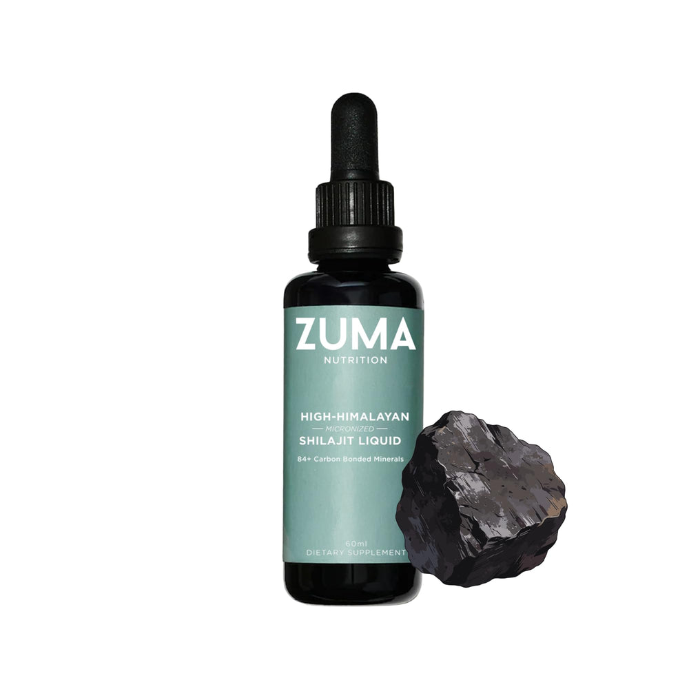 Zuma Nutrition High Himalayan Shilajit bottle showing premium packaging for daily wellness.