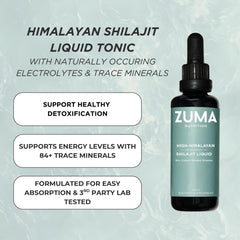 Himalayan minerals and fulvic compounds highlighted in Zuma Nutrition formula.