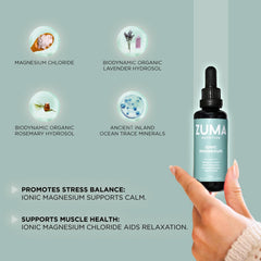 Zuma Nutrition Ionic Magnesium Liquid Tonic label highlights clean, recyclable packaging and transparency.
