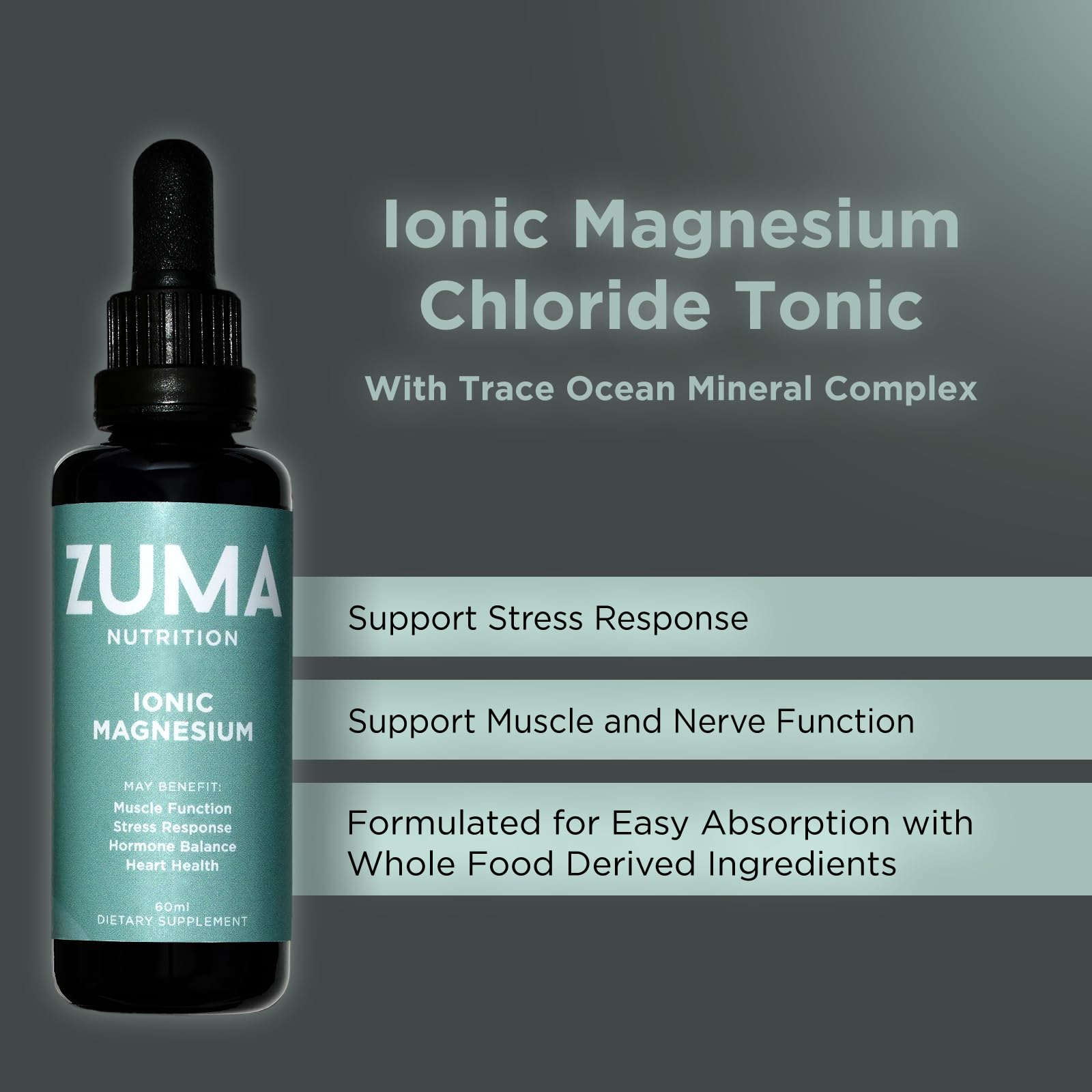 Zuma Nutrition Ionic Magnesium Liquid Tonic pour demonstrates smooth mixing in water for on the go.