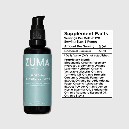 Zuma Nutrition drops poured into glass for easy mixing with water.