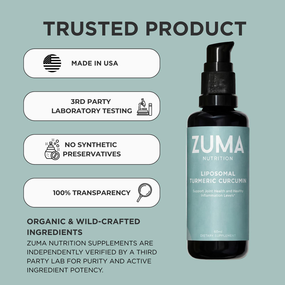 Zuma Nutrition liposomal turmeric drops ready to sip during a busy day.