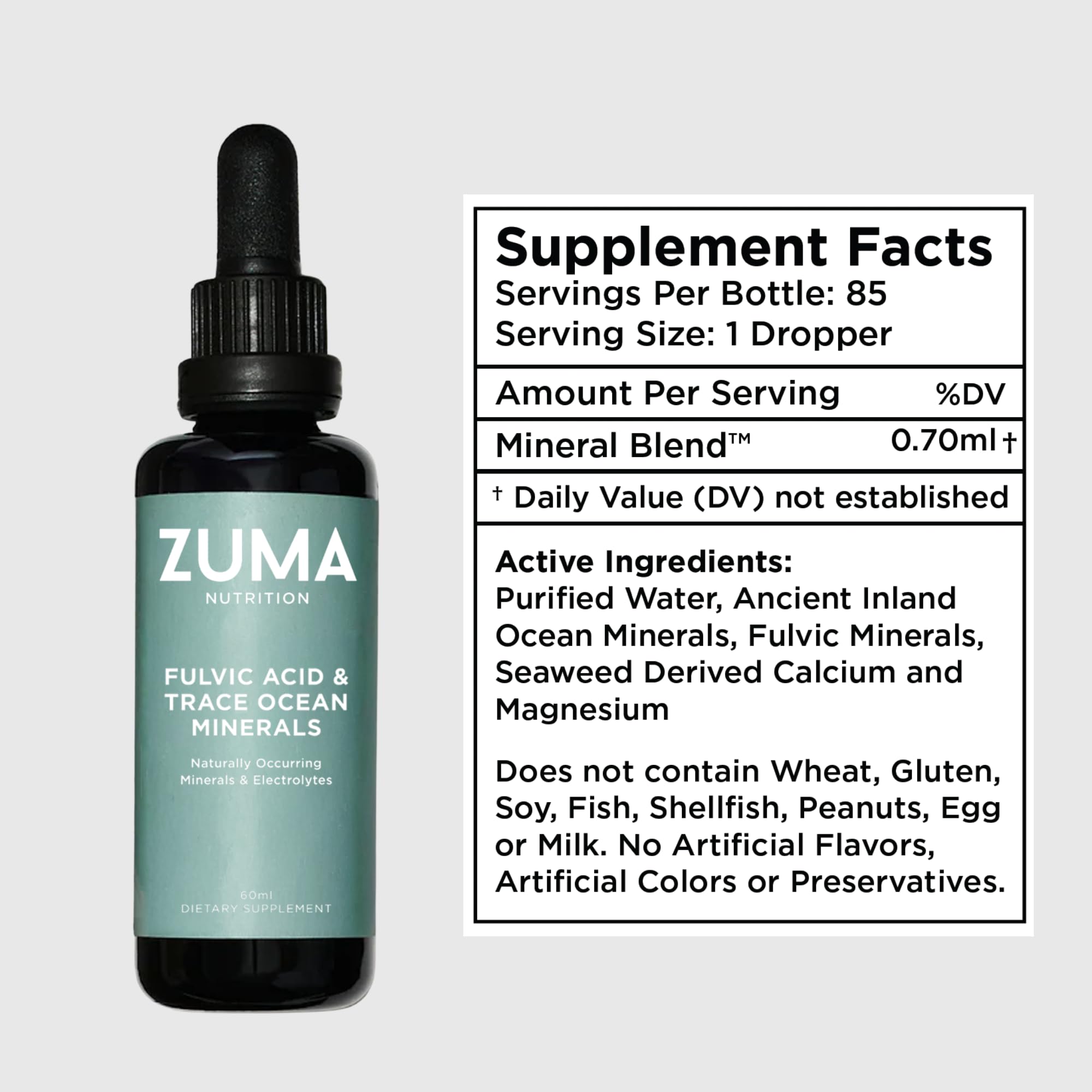 Zuma Nutrition liquid mineral tonic glass bottle for easy on-the-go use.