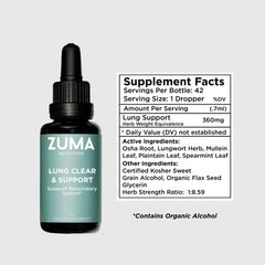 Pouring Zuma Nutrition Lung Support Tonic into a glass for easy daily use.