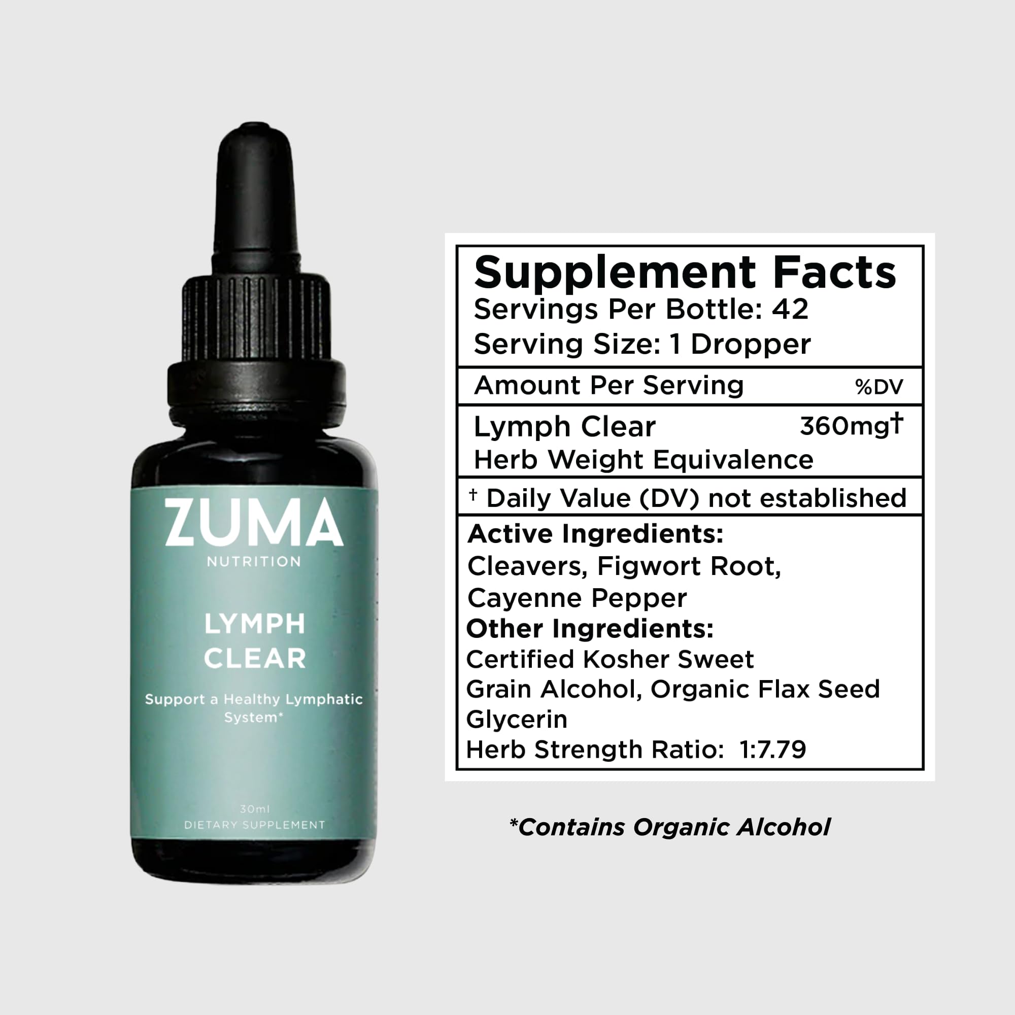 Pouring Zuma Nutrition Lymphatic Tonic into water to show easy daily mix