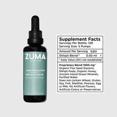 Shilajit liquid dispersion from Zuma Nutrition ready to mix into a drink.