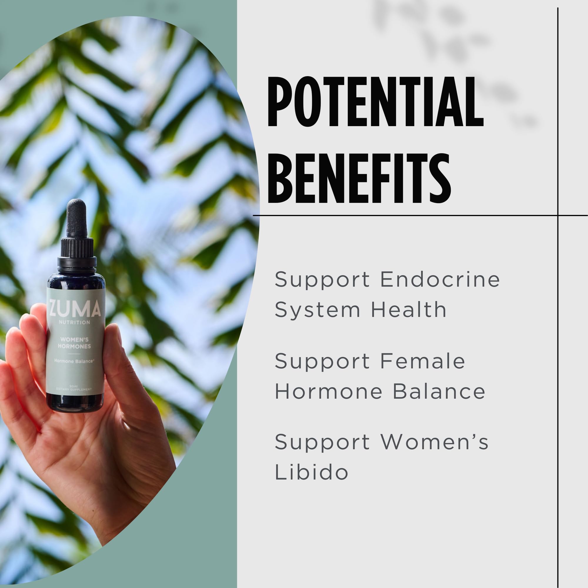 Zuma Nutrition Women's Tonic bottle side highlights vegan formula for everyday wellness