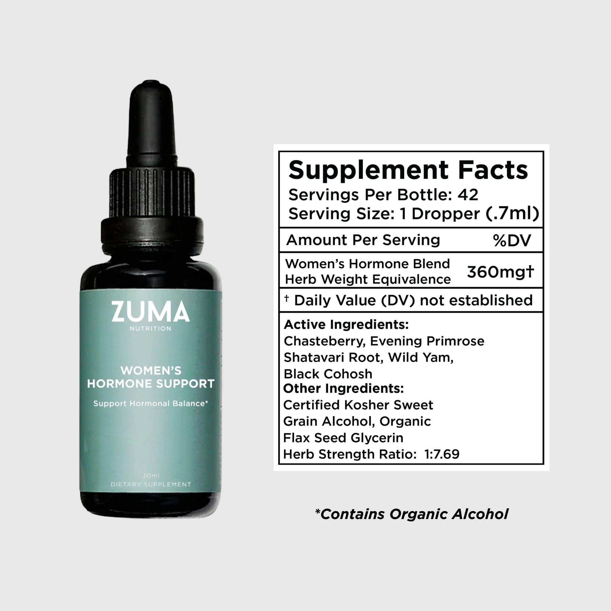 Zuma Nutrition Women's Tonic dispensing view shows easy-to-use liquid format for mixing in drinks