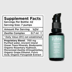 Dropper dispensing Zuma Nutrition Zeolite Micronized Liquid Tonic for convenient daily use