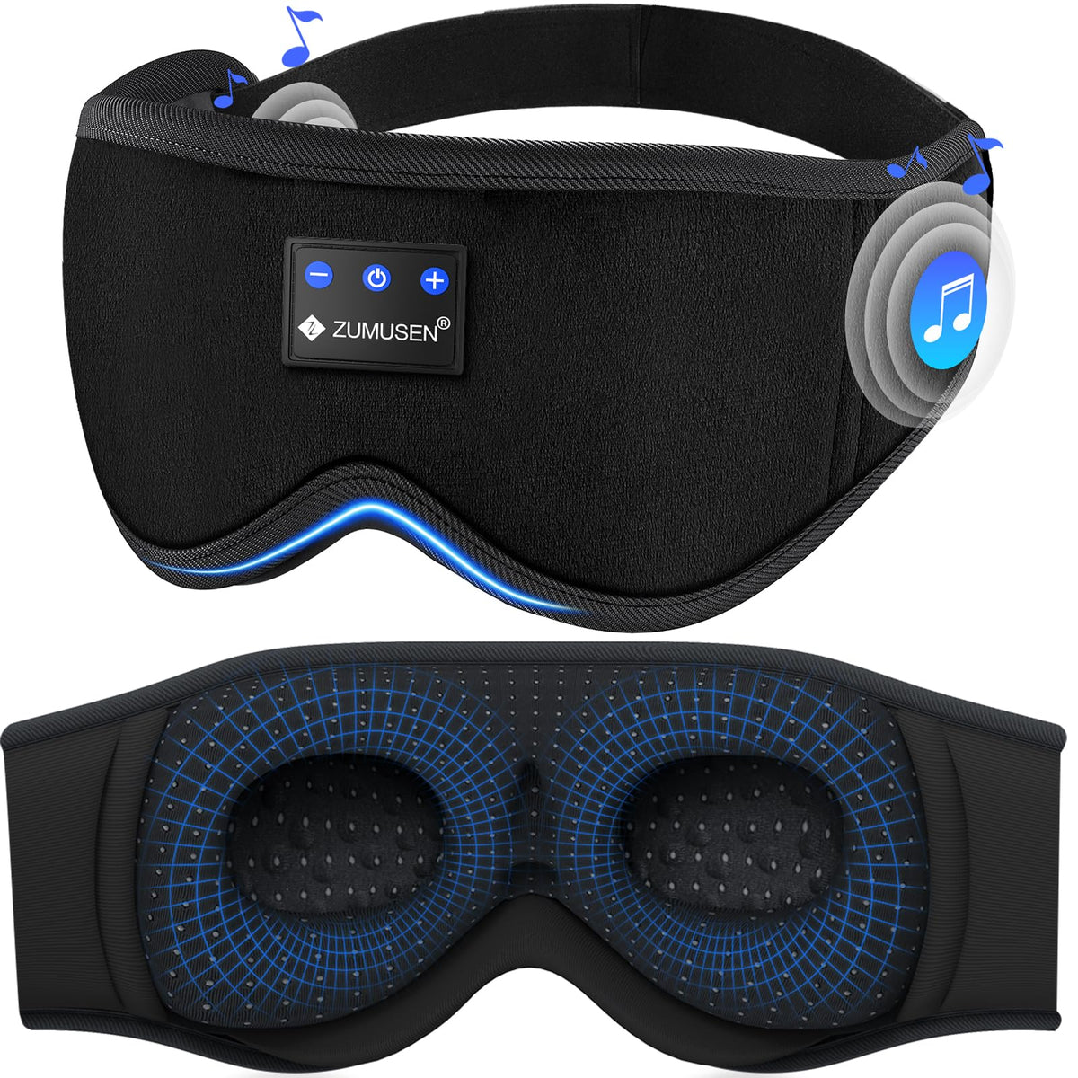 ZUMUSEN BT sleep headphones 3d eye mask closeup for immersive night-time audio