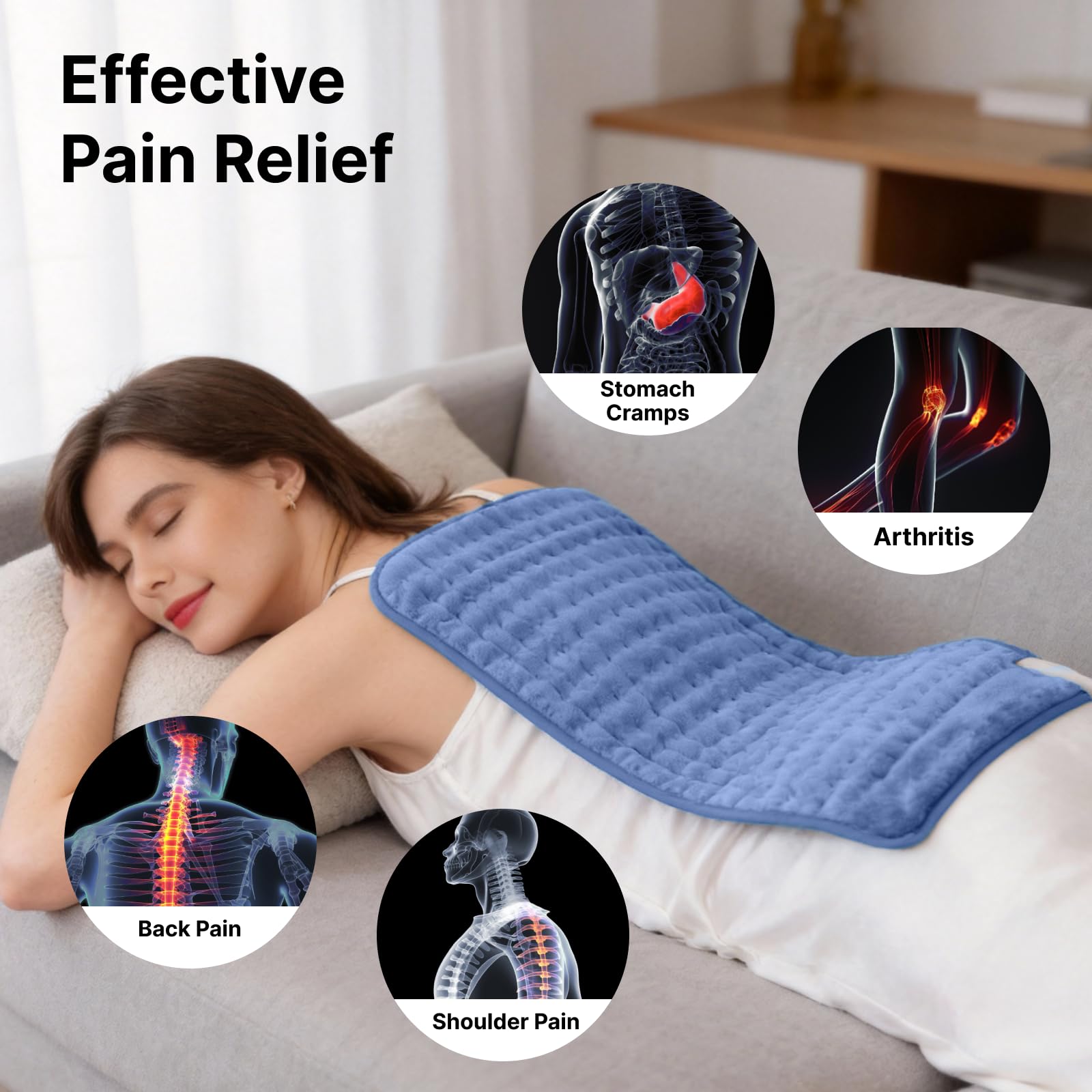 ZUODUN Blue Heating Pad auto shut-off ensures safe, energy-efficient use