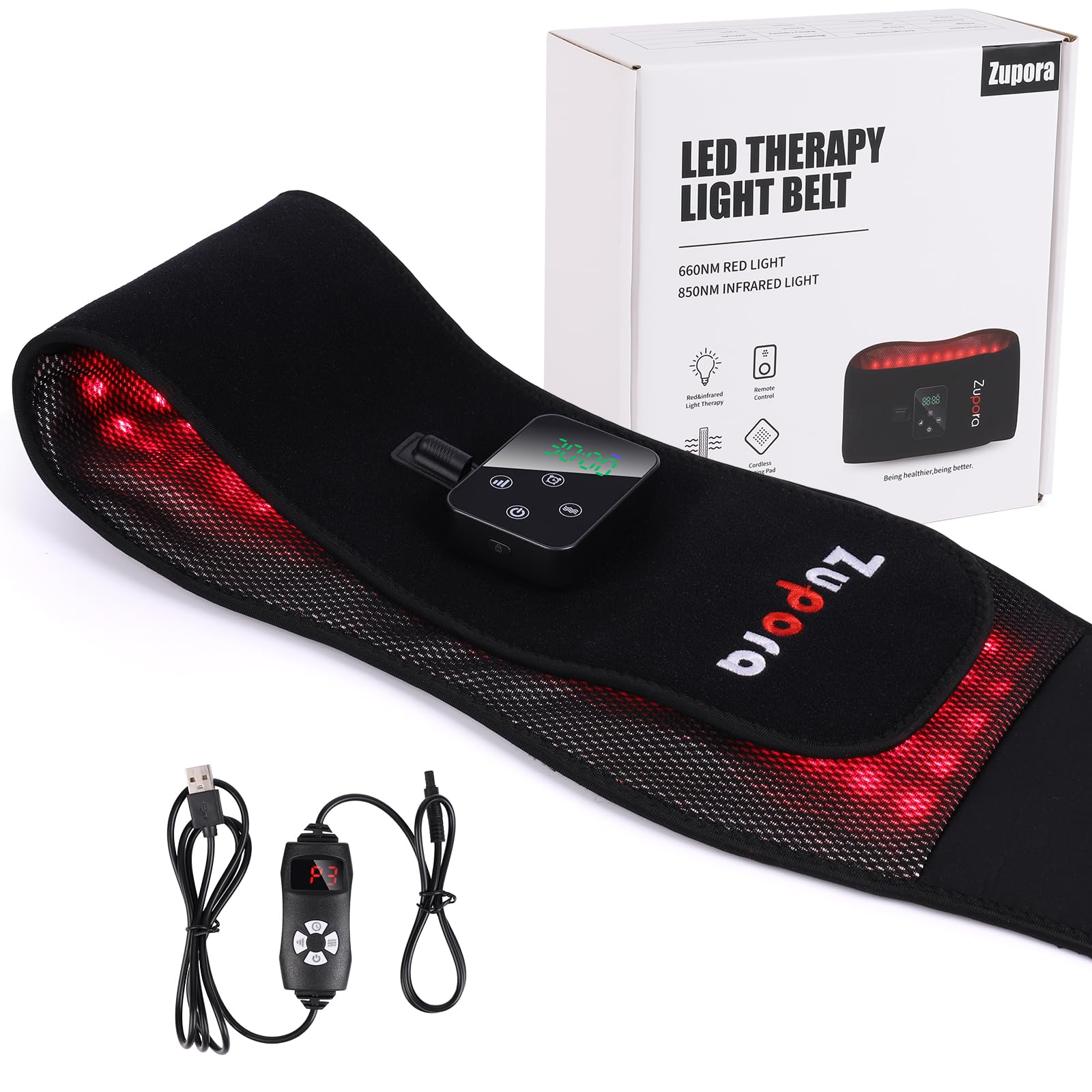Zupora belt large LED control panel for easy, intuitive use