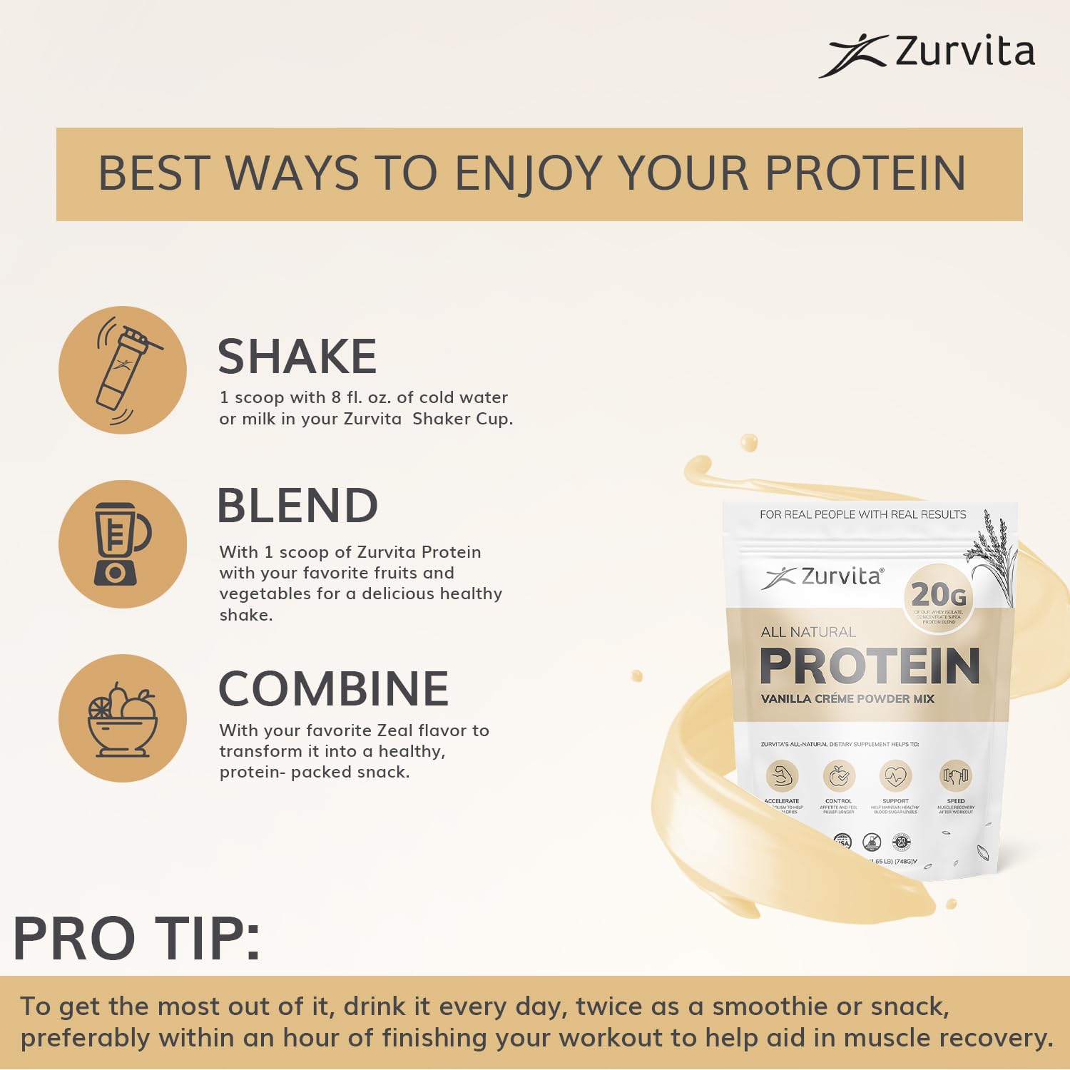 Zurvita Vanilla Creme nutrition facts panel shows protein and minerals.