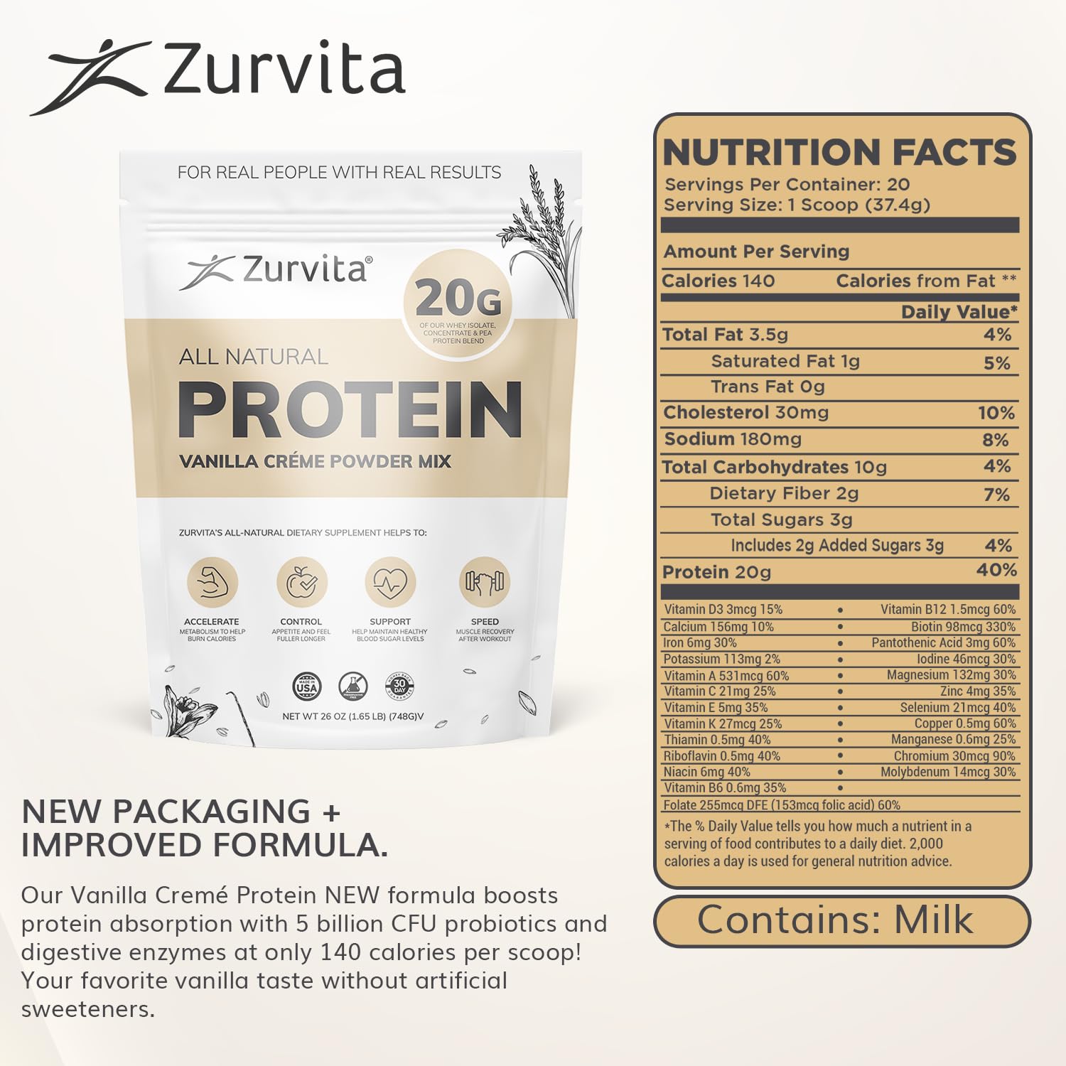 Zurvita Vanilla Creme protein powder scoop for easy-to-mix, on-the-go nutrition.