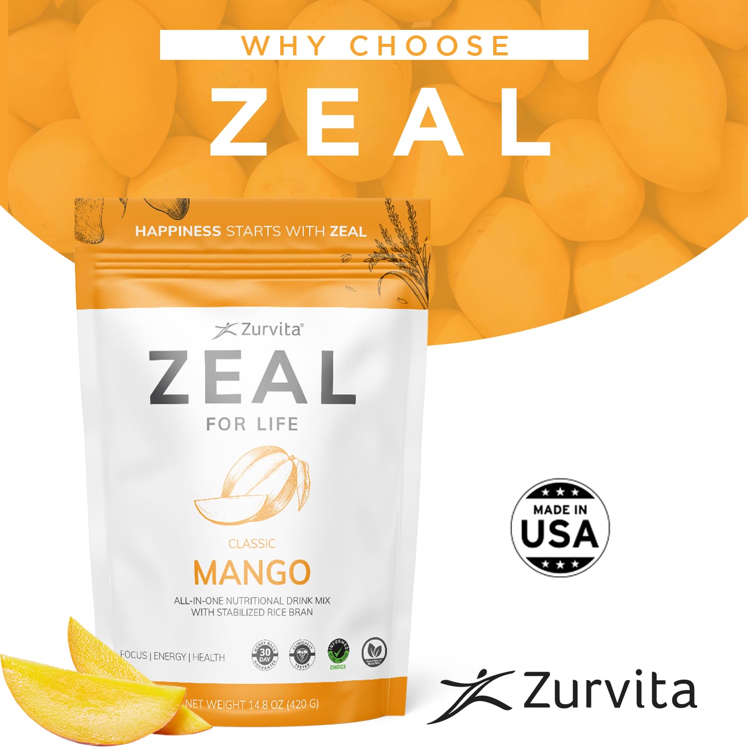 Zurvita Zeal for Life Mango scoop and jar for easy daily use.