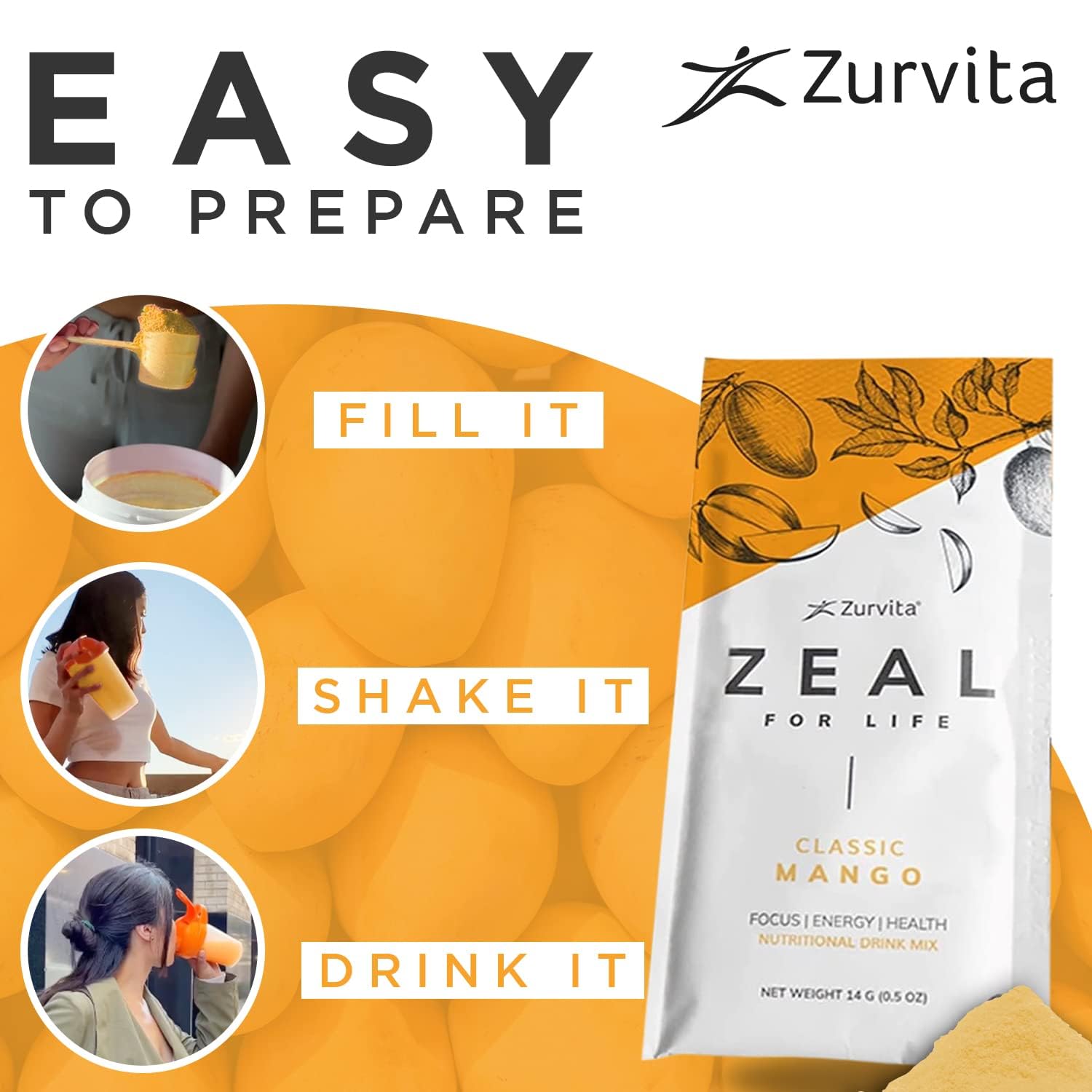 Zurvita Zeal for Life Mango glass refreshment after workout or daily hydration.