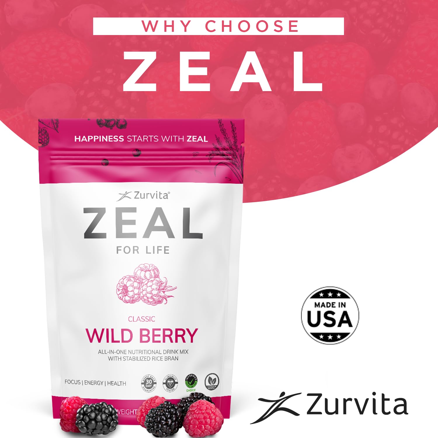 Shaker-mixed Zurvita Zeal for Life Wild Berry Classic drink.