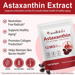 Closeup of ZUZOKKAHA Astaxanthin softgels highlighting small easy-to-swallow capsules
