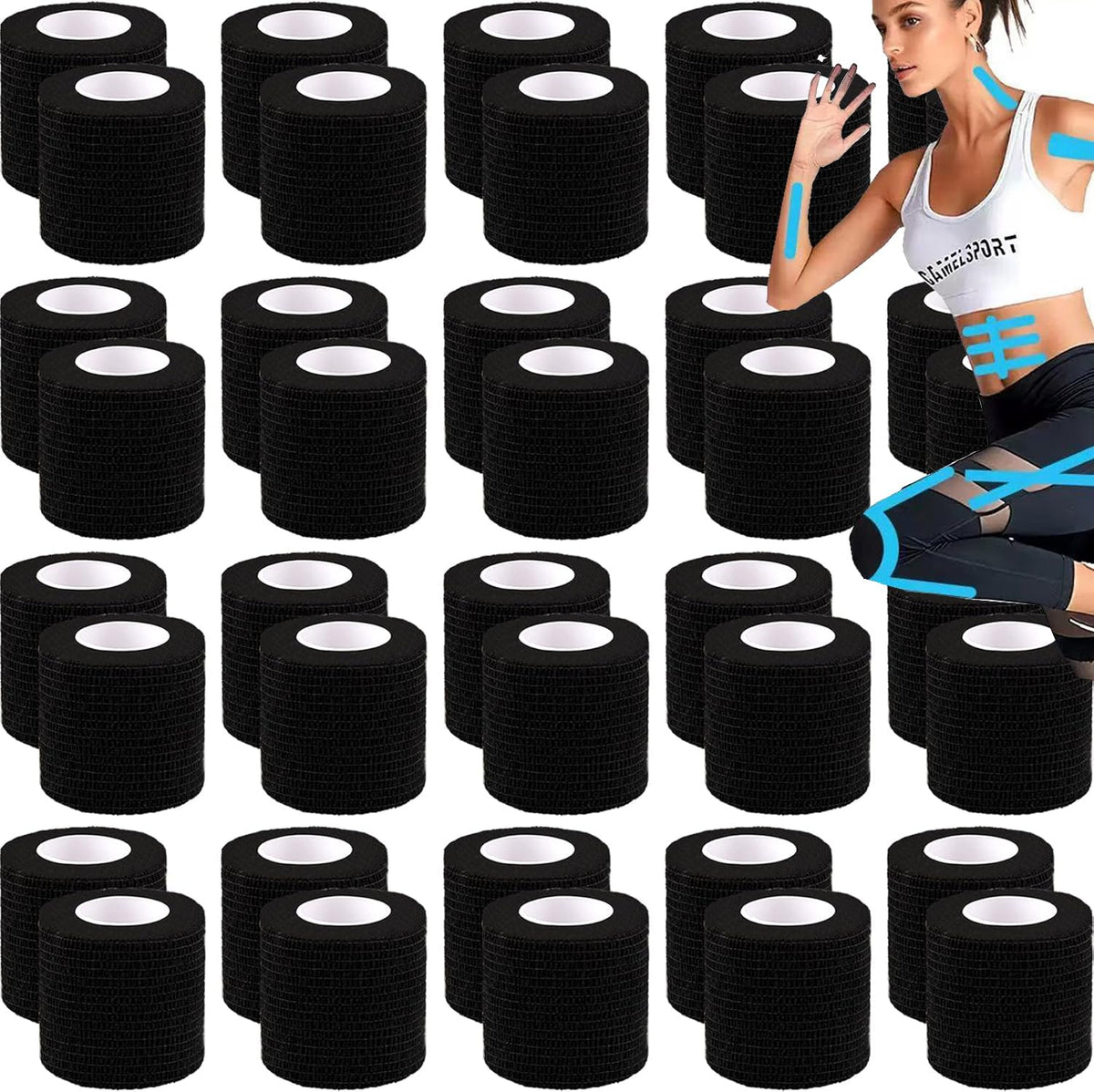 Zwealthygift 40-pack black self-adherent wrap roll for slip-free support.