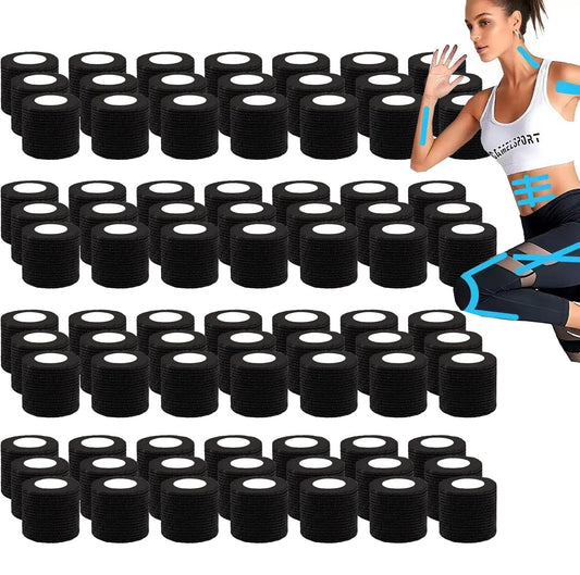 Zwealthygift 84-pack black self-adherent bandage wrap provides secure, slip-free support.