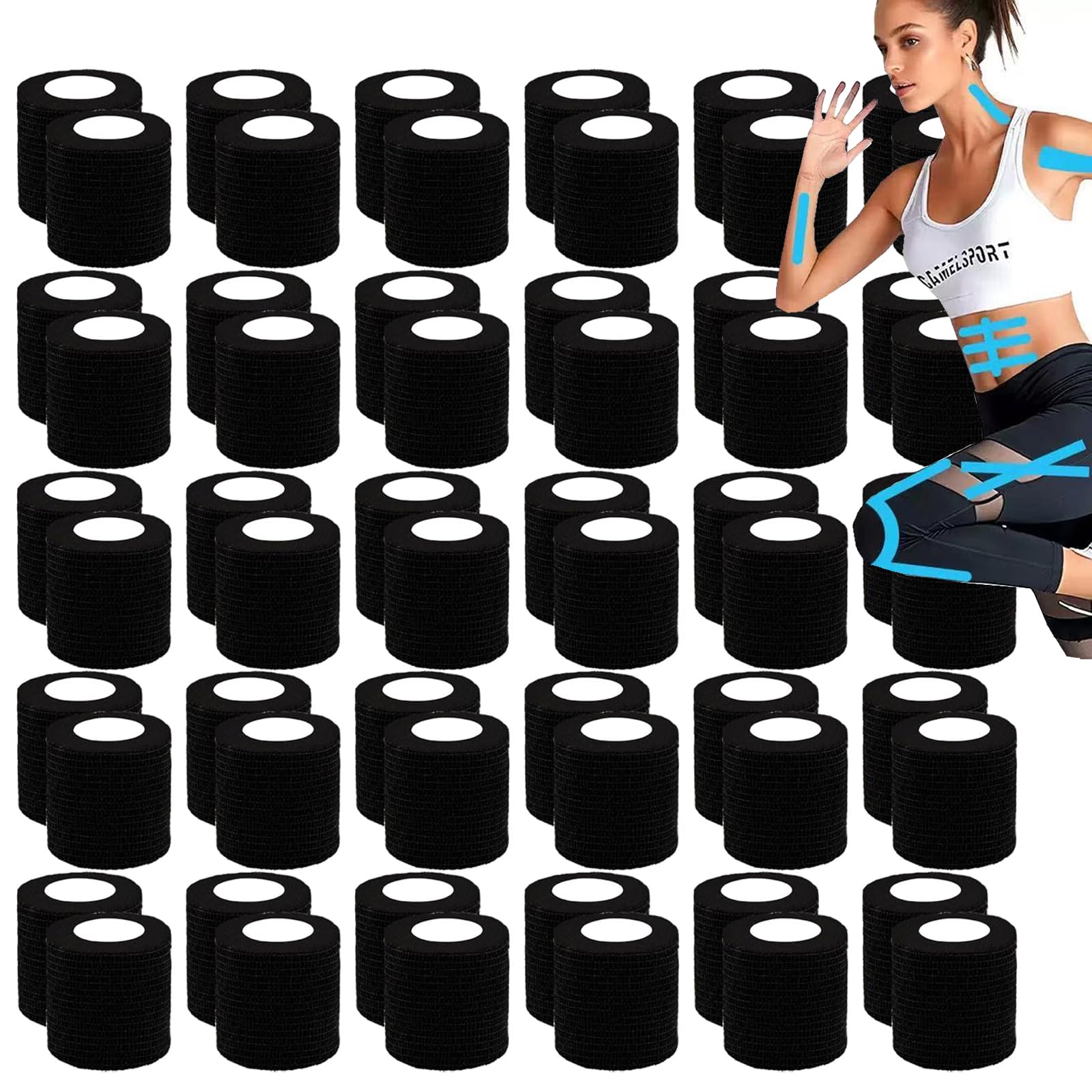 Zwealthygift black self-adherent bandage wrap secures wrists and ankles comfortably.