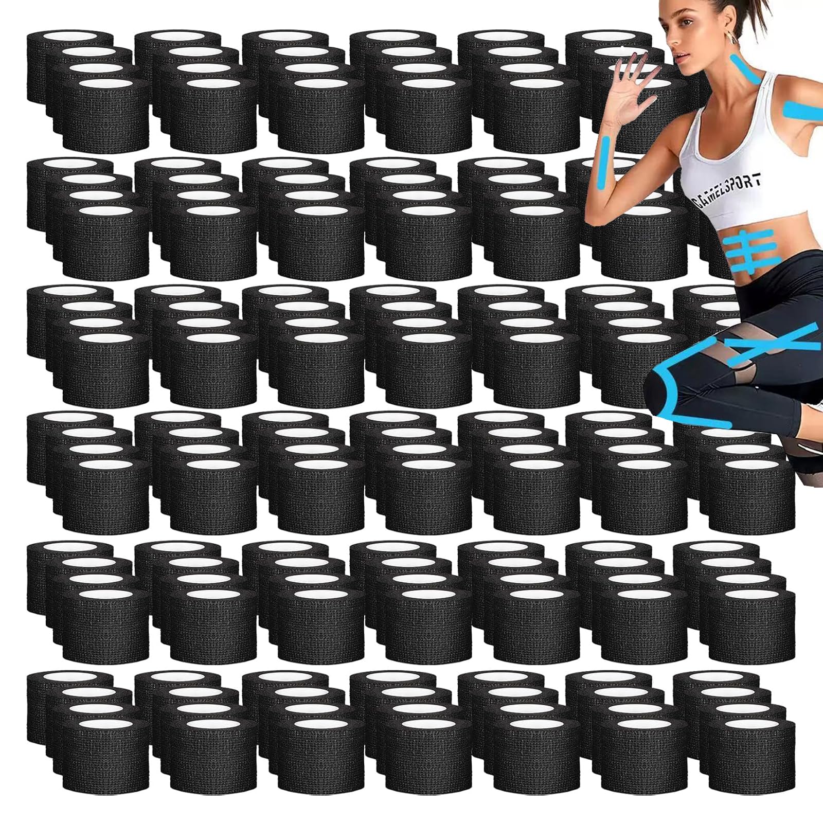 Zwealthygift bulk black self-adherent bandage wrap provides secure, non-slip support.