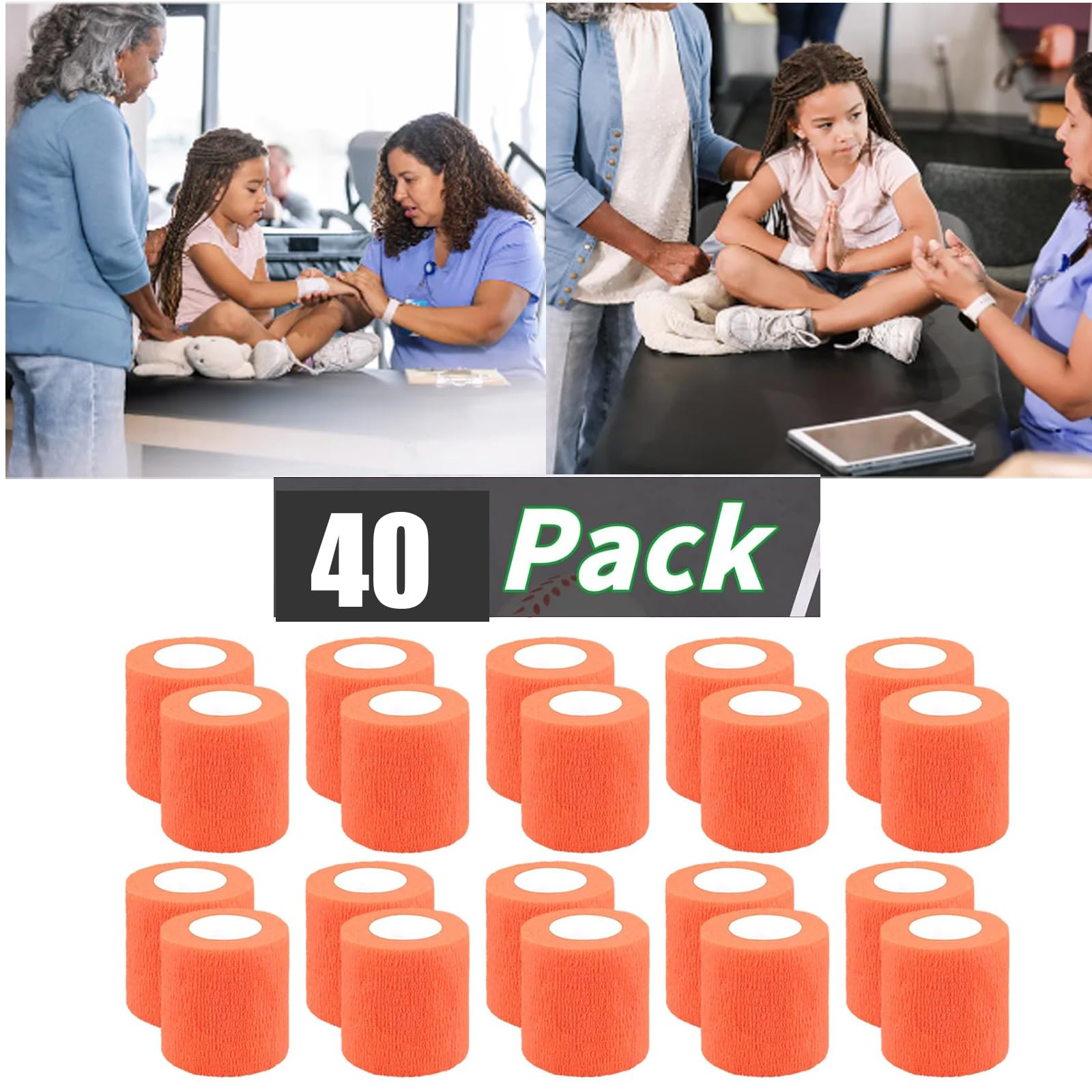 Zwealthygift orange self-adherent bandage wrap bulk pack close-up with packaging.