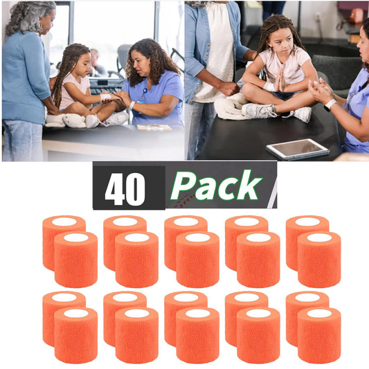 Zwealthygift orange self-adherent bandage wrap bulk pack close-up with packaging.