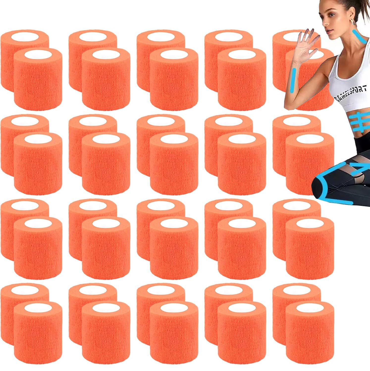 Zwealthygift orange self-adherent bandage wrap 2in x 5yds for secure joint support.