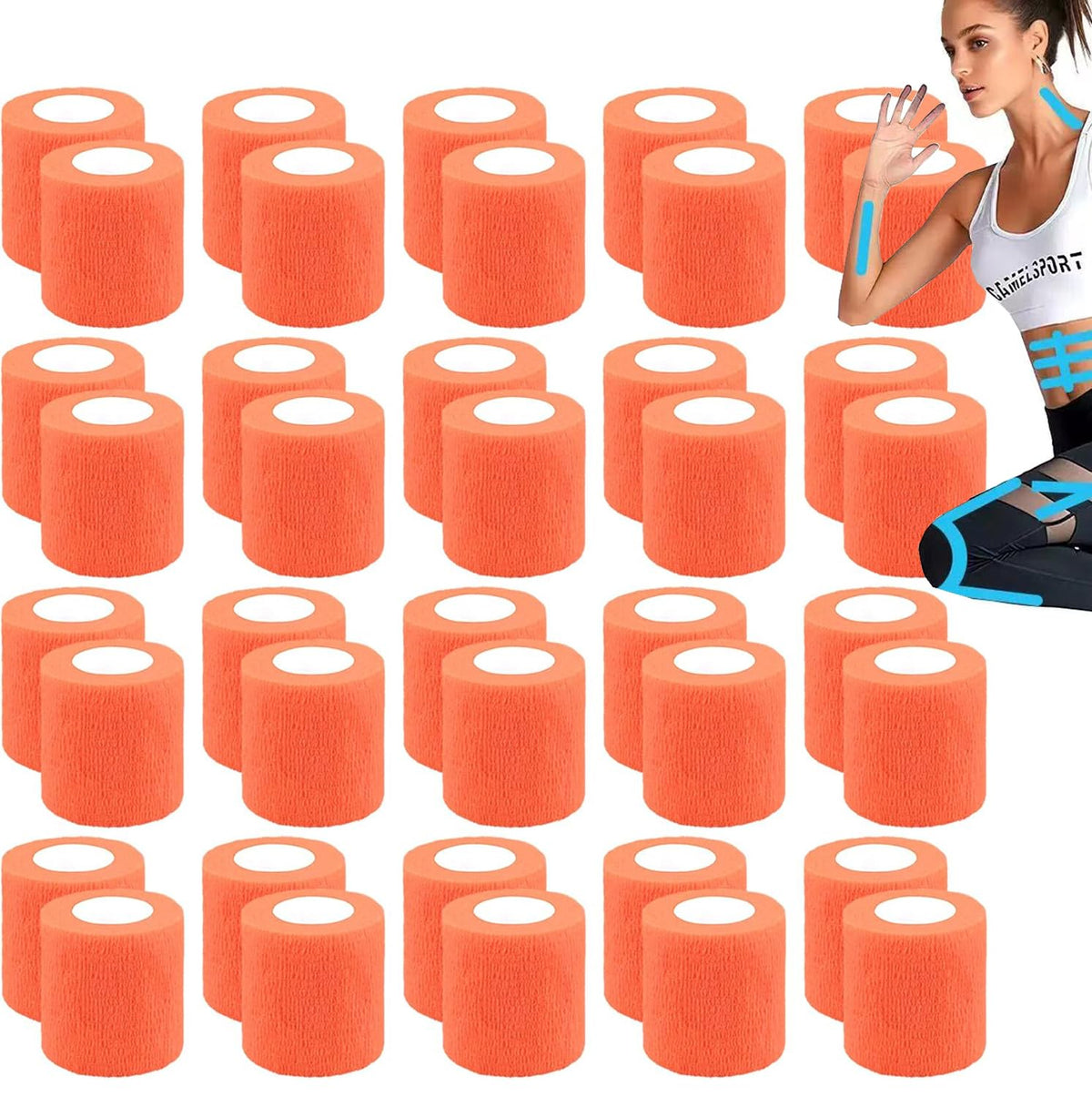 Zwealthygift orange self-adherent bandage wrap 2in x 5yds for secure joint support.