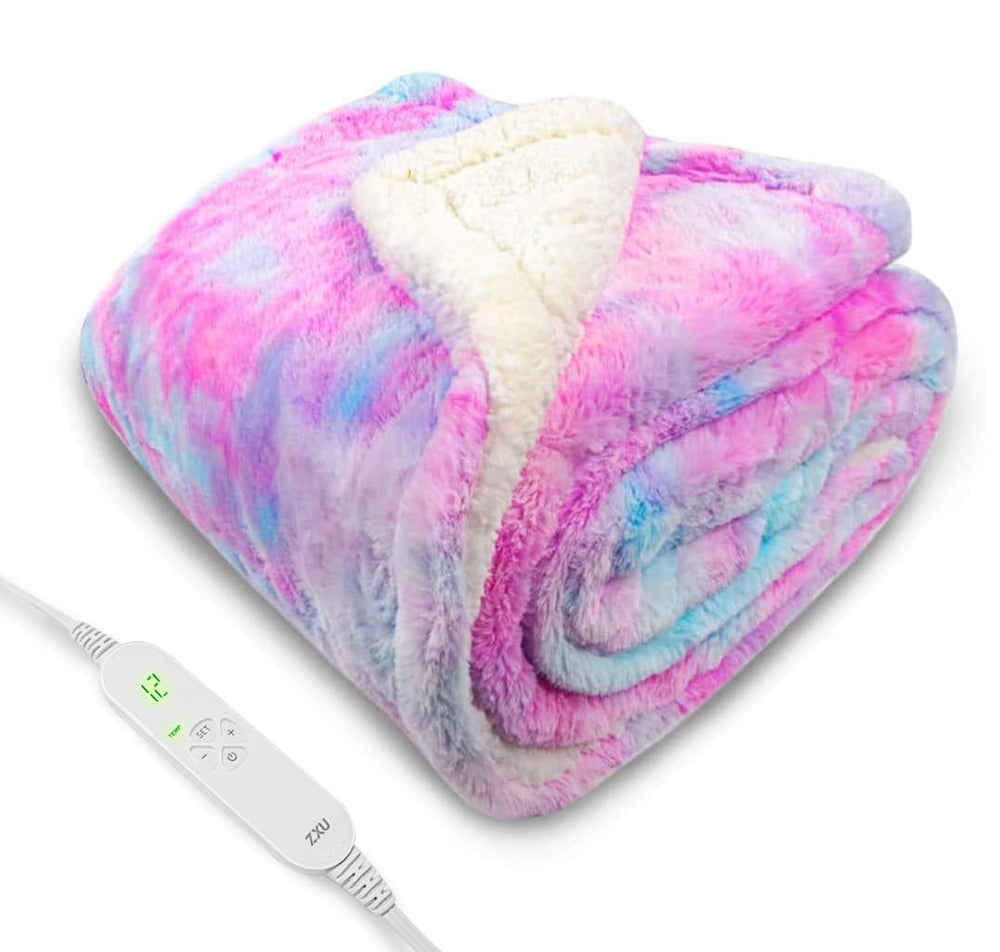 ZXU heated blanket 50x60 inches provides full couch coverage and cozy warmth.