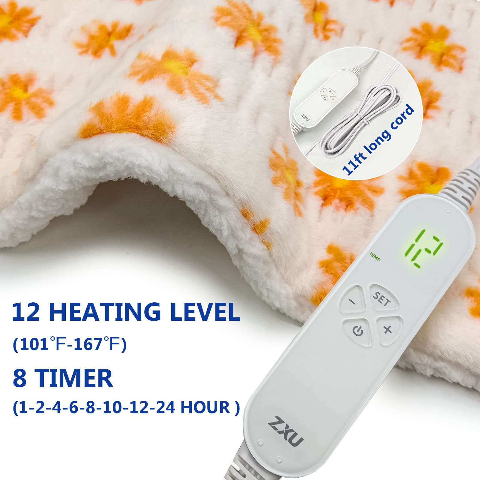 ZXU heating pad XL 12x24 provides broad back coverage