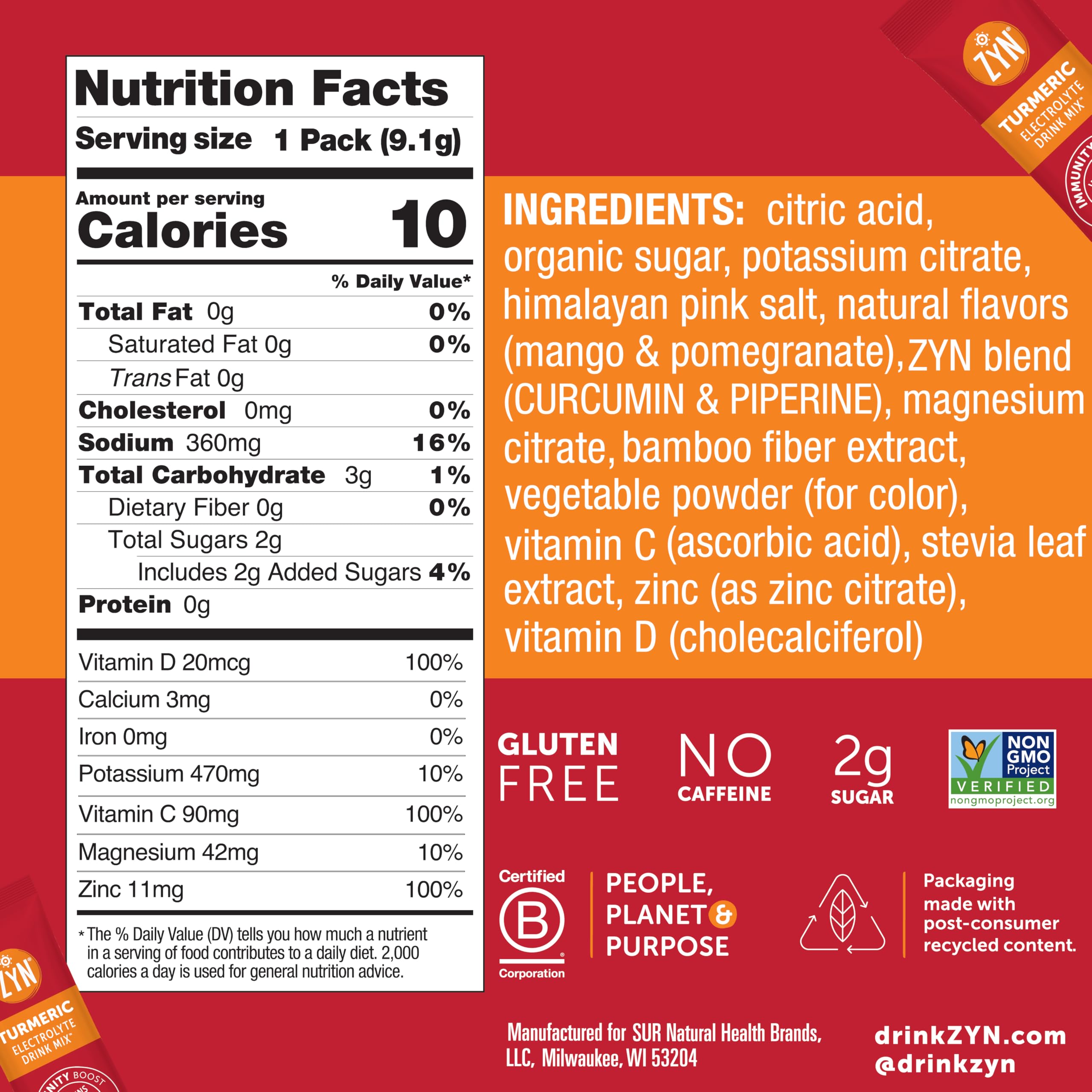 Close-up label showing mango-pomegranate flavor and electrolytes on ZYN package