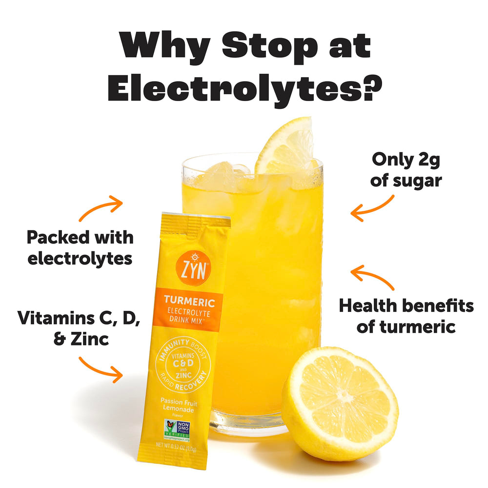 ZYN electrolyte drink mix being poured into a glass for quick hydration