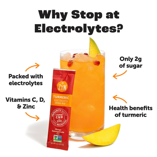 ZYN mango-pomegranate electrolyte packets designed for travel and workouts