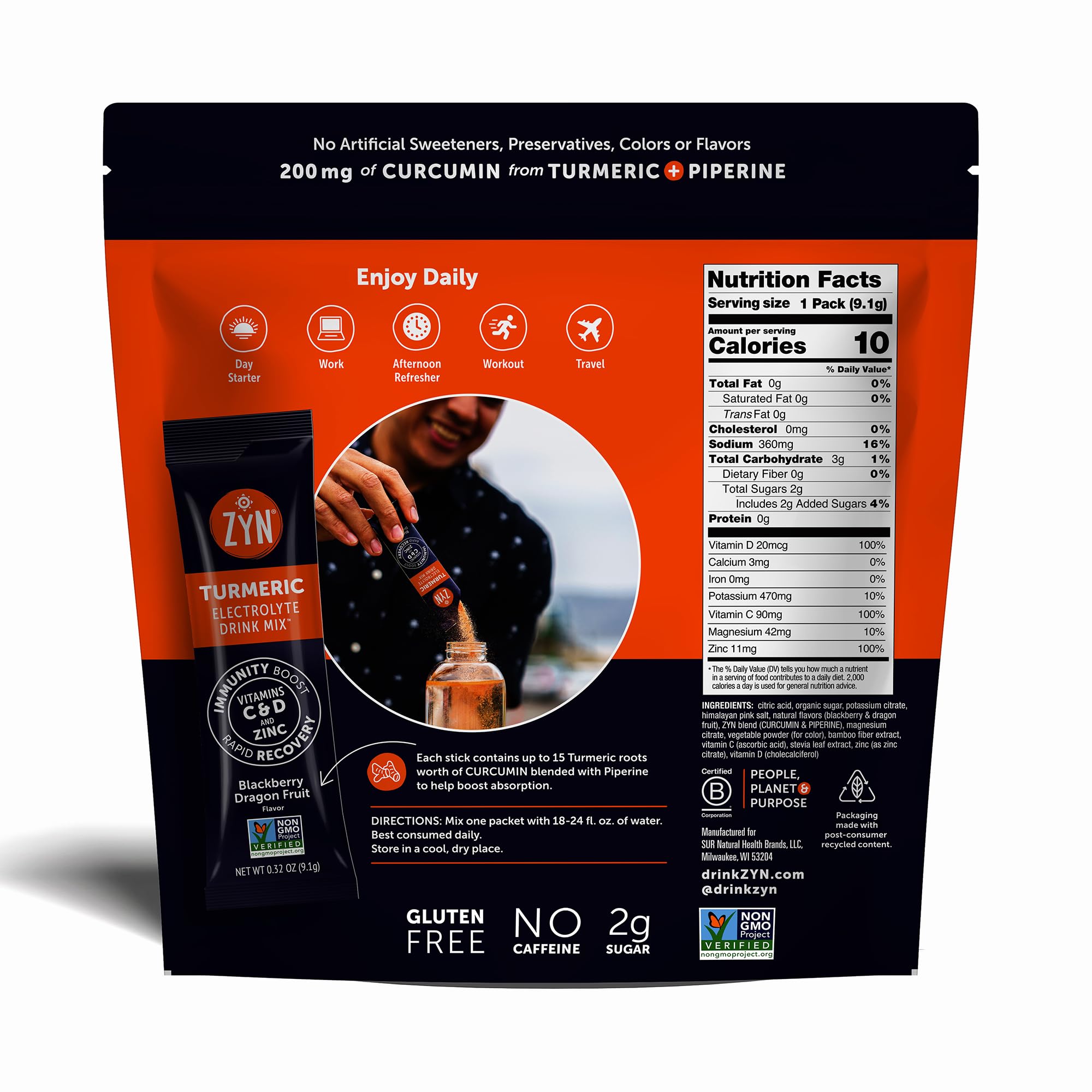 ZYN vitamin C, D, and zinc electrolyte packets support hydration and immune-friendly wellness.