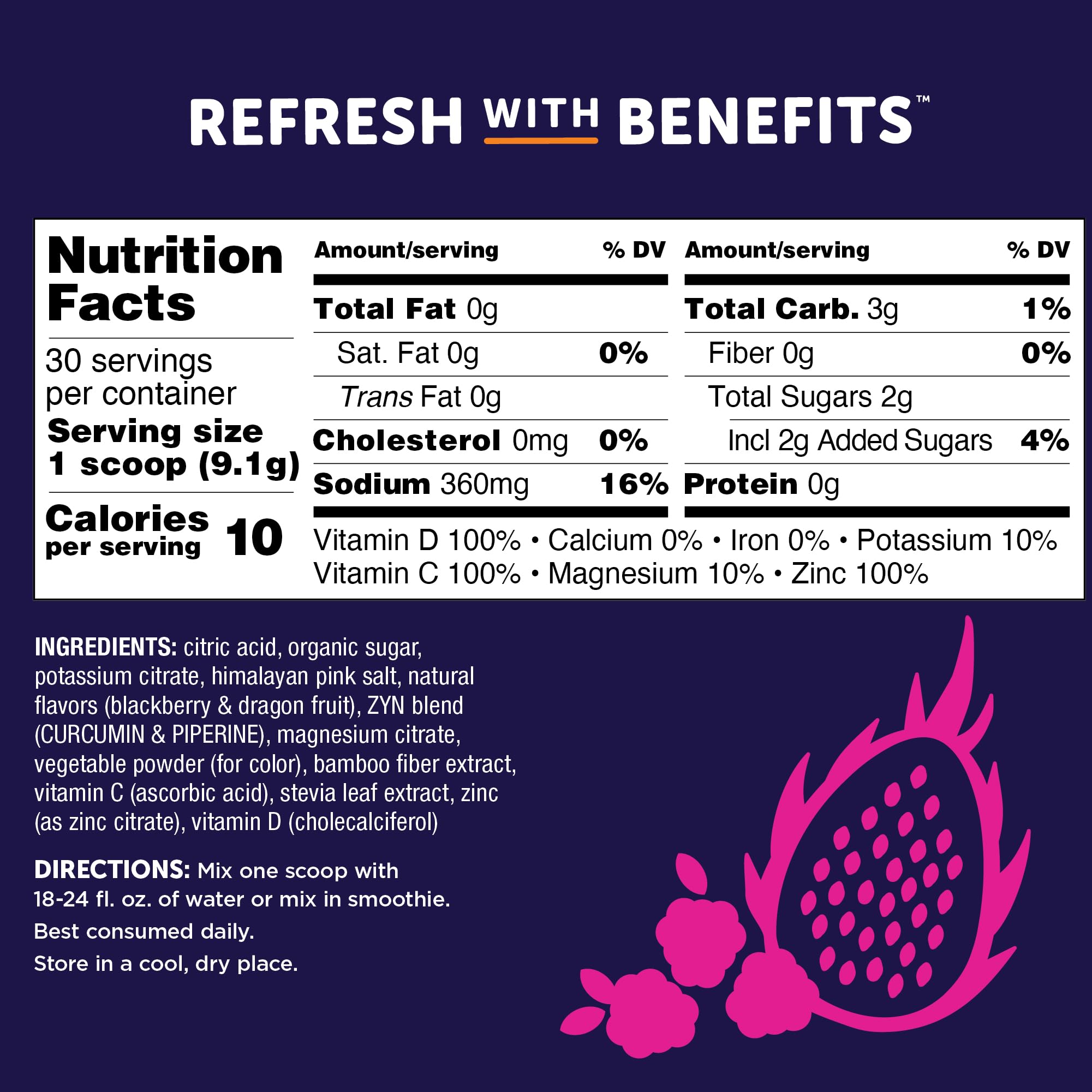 ZYN low-sugar, non-GMO electrolyte powder for daily hydration.
